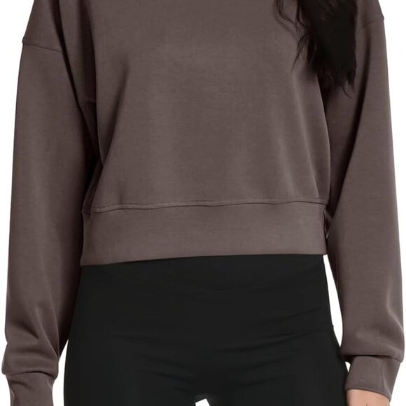 Brand New Women's Modal Long Sleeve Cropped Sweatshirt in Brown, Medium - Picture 2 of 6